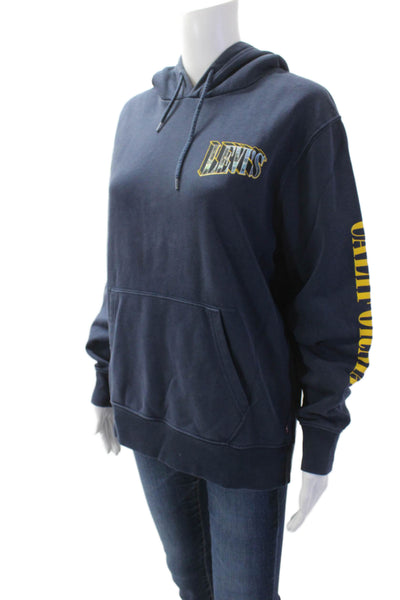 Levis Unisex Pullover Hoodie Dark Blue Graphic Print Long Sleeve Size S