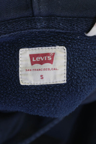 Levis Unisex Pullover Hoodie Dark Blue Graphic Print Long Sleeve Size S