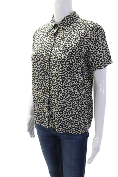 Solid & Striped Women Beige Animal Print Collared Button-Up Short Sleeve Size S