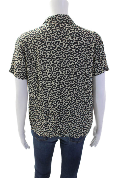 Solid & Striped Women Beige Animal Print Collared Button-Up Short Sleeve Size S