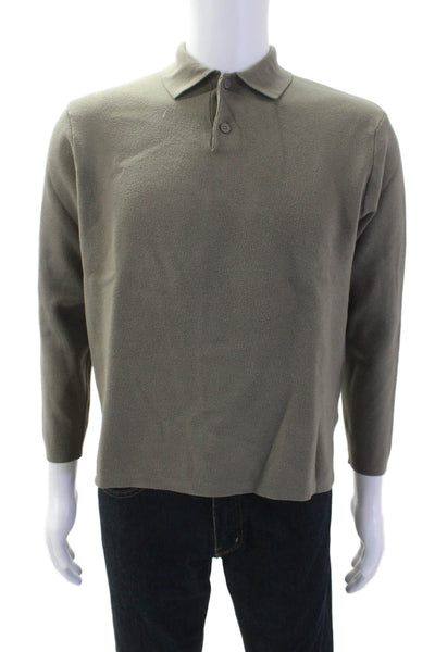Zara Mens Knit Collared Long Sleeve Polo Shirt Green Size M