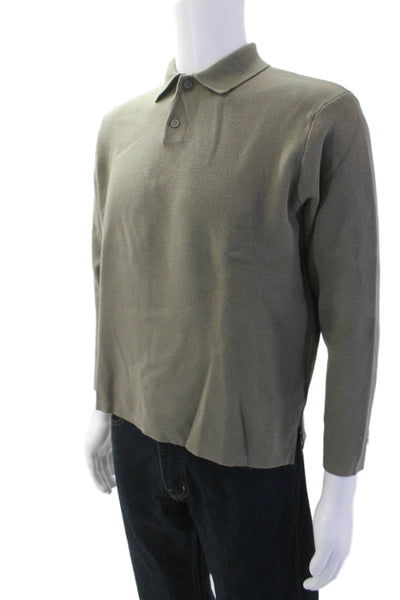 Zara Mens Knit Collared Long Sleeve Polo Shirt Green Size M