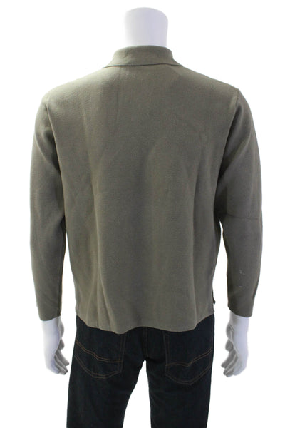 Zara Mens Knit Collared Long Sleeve Polo Shirt Green Size M