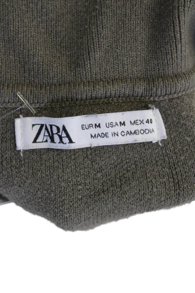 Zara Mens Knit Collared Long Sleeve Polo Shirt Green Size M