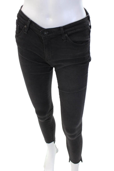AG Adriano Goldschmied Women Black Ankle Skinny Jeans Mid Rise Button Size 26