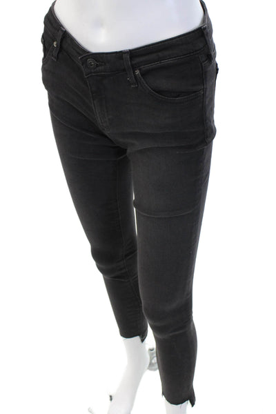 AG Adriano Goldschmied Women Black Ankle Skinny Jeans Mid Rise Button Size 26
