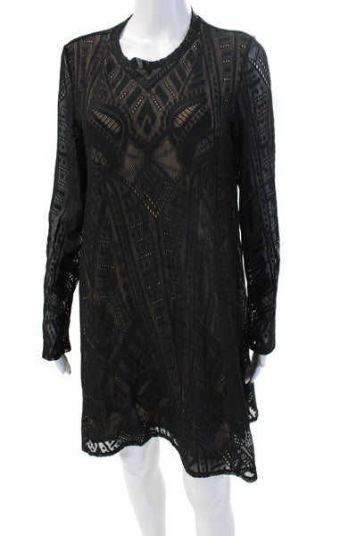 BCBG Max Azria Women Shift Dress Black Long Sleeve Aztec Size M