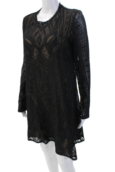 BCBG Max Azria Women Shift Dress Black Long Sleeve Aztec Size M