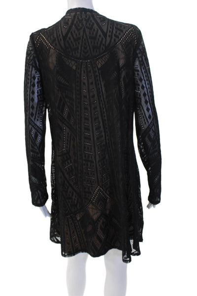 BCBG Max Azria Women Shift Dress Black Long Sleeve Aztec Size M