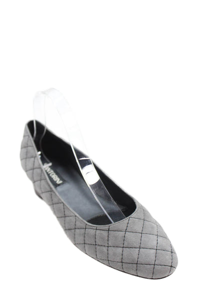 Santorini Womens Suede Quilted Detail Slip On Heels Gray Size 8