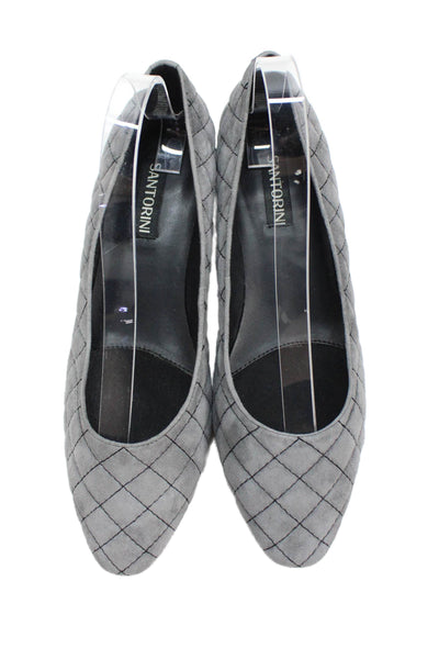 Santorini Womens Suede Quilted Detail Slip On Heels Gray Size 8