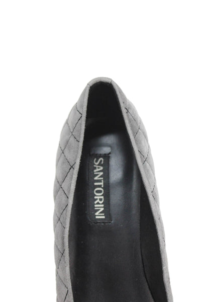 Santorini Womens Suede Quilted Detail Slip On Heels Gray Size 8