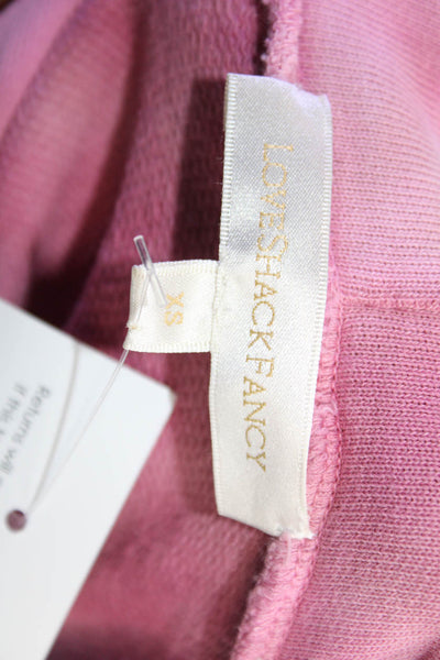 Love Shack Fancy Women Pullover Hoodie Pink Cotton Bohemian Long Sleeve Size XS