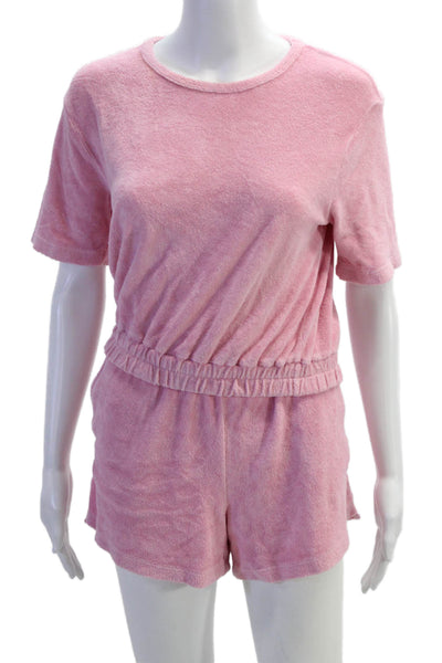 Monrow Womens Pink Romper Crew Neck Short Sleeve Size S