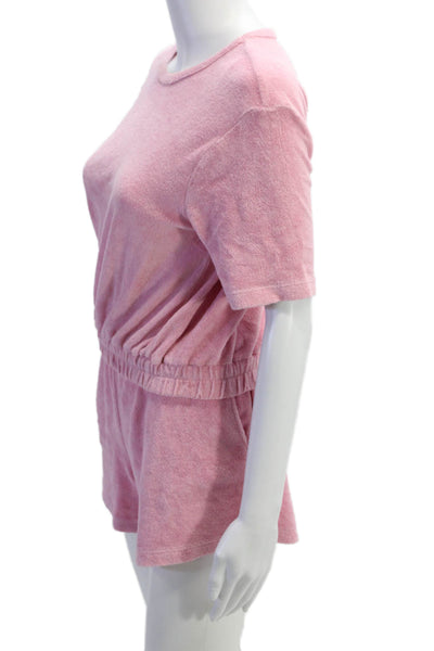 Monrow Womens Pink Romper Crew Neck Short Sleeve Size S