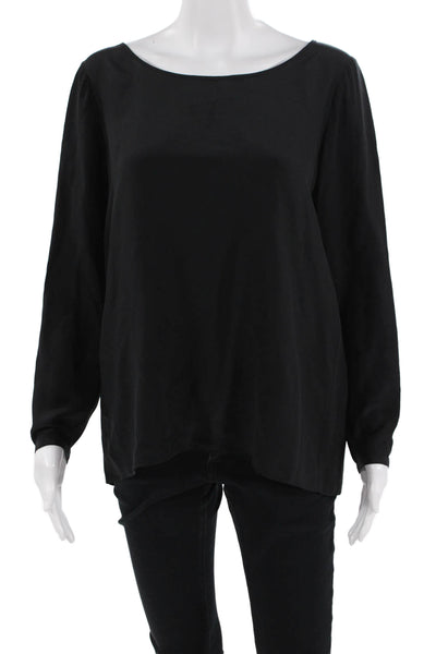 Club Monaco Womens Black Basic Long Sleeve Blouse Round Neck Petite Size S