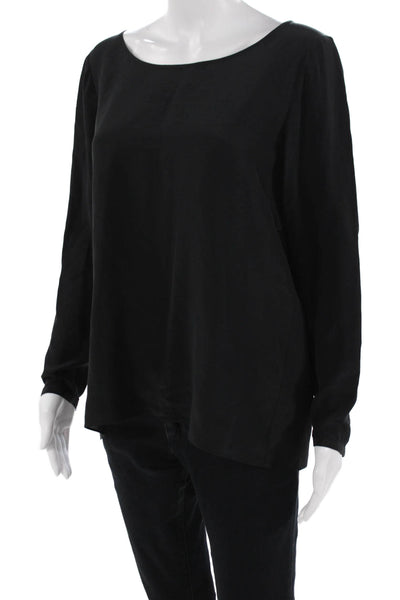 Club Monaco Womens Black Basic Long Sleeve Blouse Round Neck Petite Size S