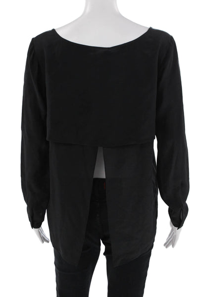 Club Monaco Womens Black Basic Long Sleeve Blouse Round Neck Petite Size S