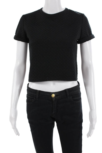 Aqua Women Cropped Basic Black T-Shirt Short Sleeve Crew Neck Size XL