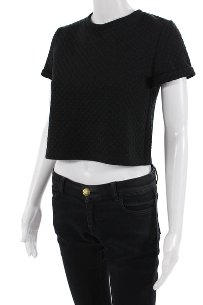 Aqua Women Cropped Basic Black T-Shirt Short Sleeve Crew Neck Size XL