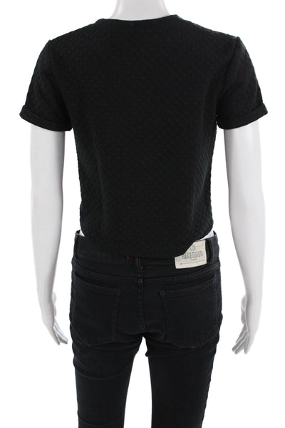 Aqua Women Cropped Basic Black T-Shirt Short Sleeve Crew Neck Size XL