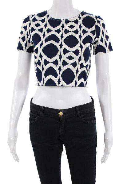 Aqua Women Cropped Dark Blue Geometric T-Shirt Short-Sleeve Size XS