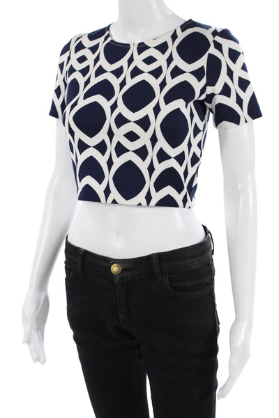 Aqua Women Cropped Dark Blue Geometric T-Shirt Short-Sleeve Size XS