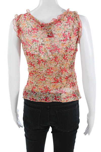 BCBGMAXAZRIA Women Silk Floral V-Neck Sleeveless Blouse Bohemian Beige Size XS