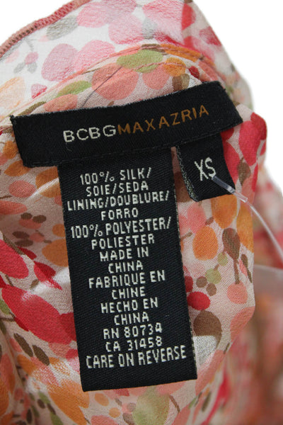 BCBGMAXAZRIA Women Silk Floral V-Neck Sleeveless Blouse Bohemian Beige Size XS