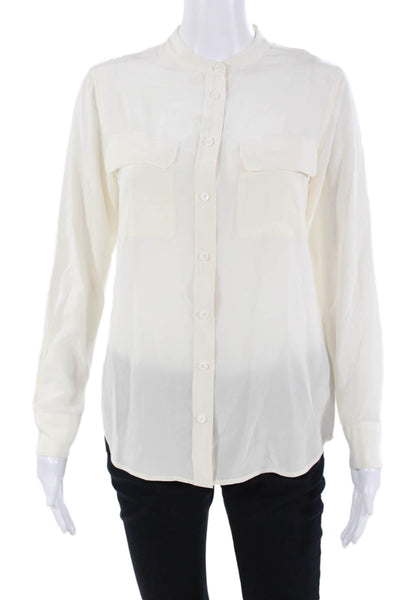 Equipment Femme Women Button-Up Blouse White High Neck Long Sleeve Size XS