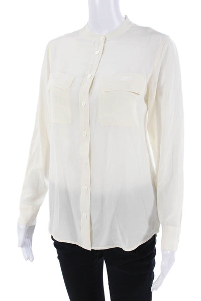 Equipment Femme Women Button-Up Blouse White High Neck Long Sleeve Size XS