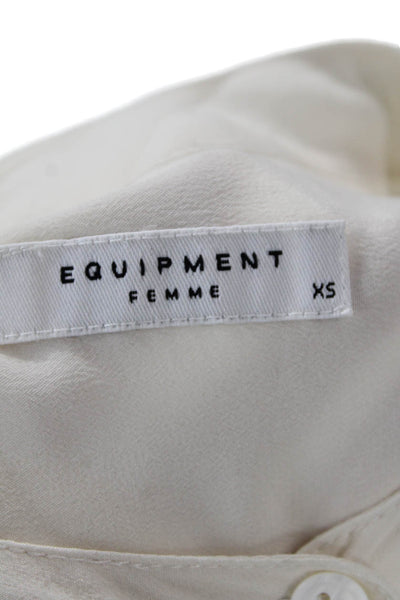 Equipment Femme Women Button-Up Blouse White High Neck Long Sleeve Size XS