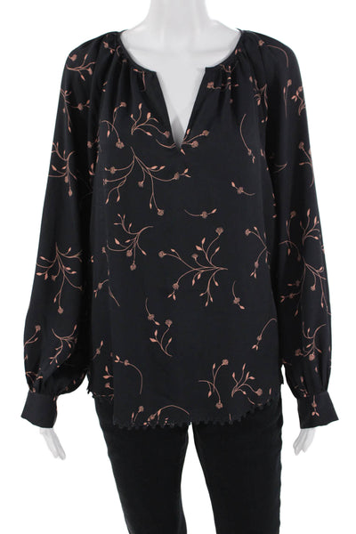 Joie Women Tunic Blouse Black Floral V-Neck Long Sleeve Size M