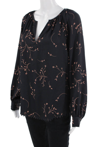 Joie Women Tunic Blouse Black Floral V-Neck Long Sleeve Size M