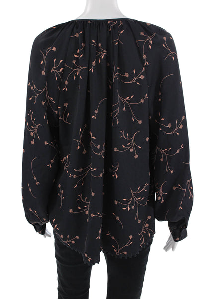 Joie Women Tunic Blouse Black Floral V-Neck Long Sleeve Size M
