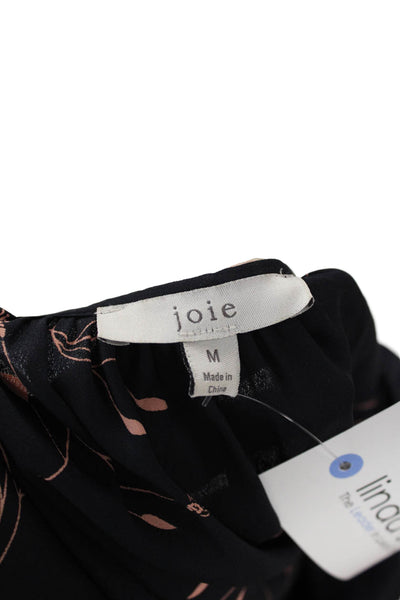 Joie Women Tunic Blouse Black Floral V-Neck Long Sleeve Size M