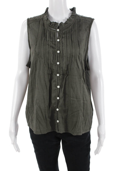 Quince, Women, Dark Gray Boho Polka Dot Button-Up Sleeveless Blouse Size XL