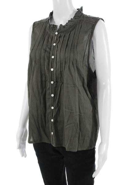 Quince, Women, Dark Gray Boho Polka Dot Button-Up Sleeveless Blouse Size XL
