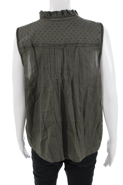 Quince, Women, Dark Gray Boho Polka Dot Button-Up Sleeveless Blouse Size XL