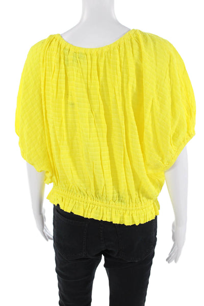 French Connection Women Boho Yellow Square Neck Button-Up Blouse Size M
