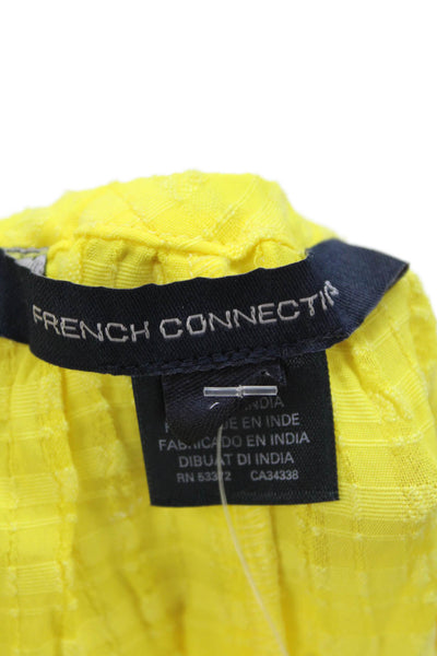 French Connection Women Boho Yellow Square Neck Button-Up Blouse Size M
