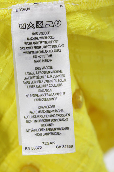 French Connection Women Boho Yellow Square Neck Button-Up Blouse Size M