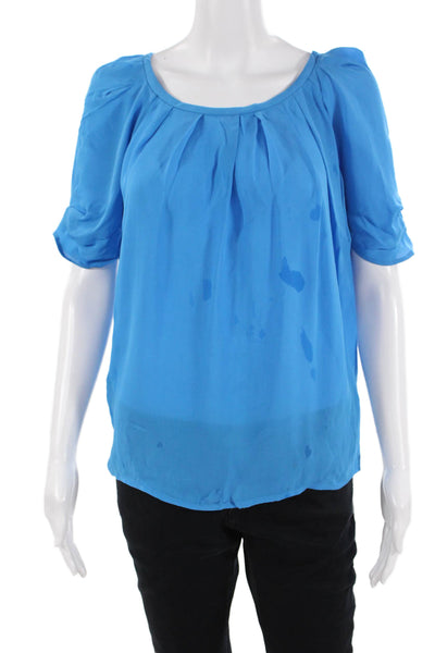 Joie Women Blue Silk Short Sleeve Round Neck Blouse Size XS