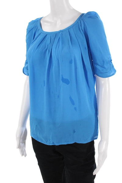 Joie Women Blue Silk Short Sleeve Round Neck Blouse Size XS