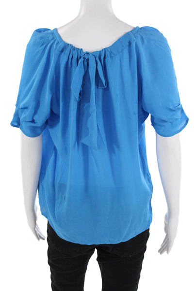 Joie Women Blue Silk Short Sleeve Round Neck Blouse Size XS