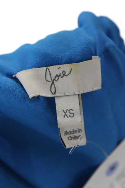 Joie Women Blue Silk Short Sleeve Round Neck Blouse Size XS