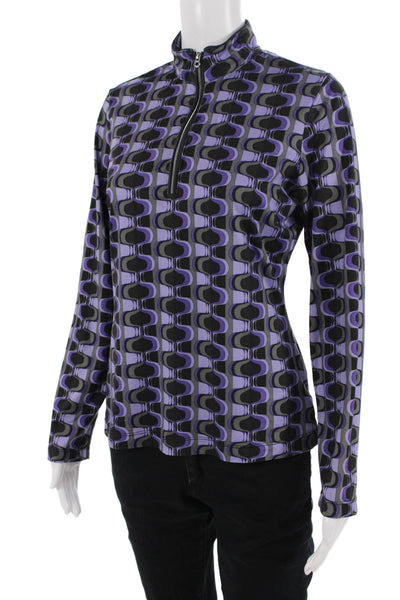 Tail Women Black Geometric Mock Neck Long Sleeve Top Size S