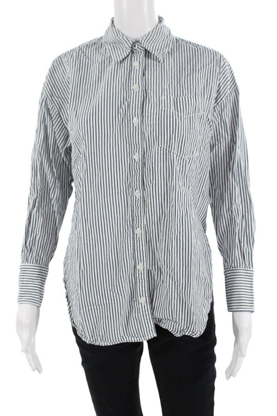 Maeve Anthropologie Womens Blue Striped Cotton Button-Up Shirt Size 2XS