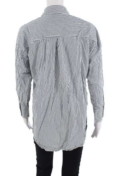 Maeve Anthropologie Womens Blue Striped Cotton Button-Up Shirt Size 2XS