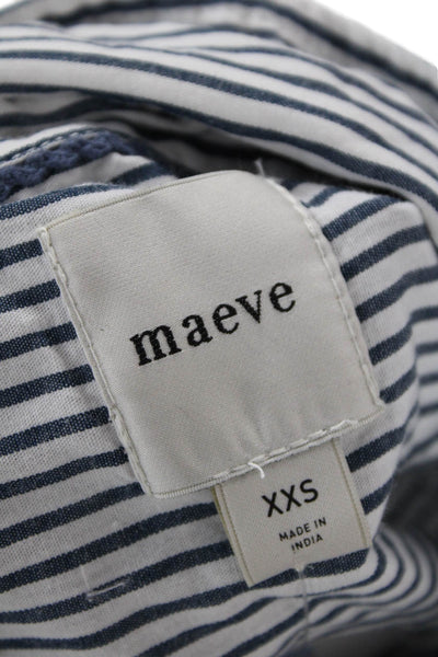 Maeve Anthropologie Womens Blue Striped Cotton Button-Up Shirt Size 2XS
